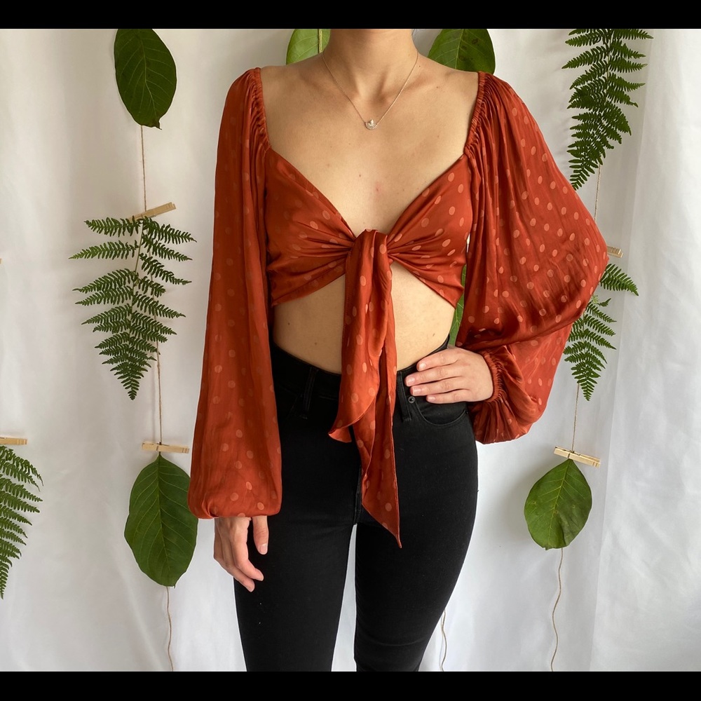 Long Sleeve Dotted Satin Ribbon Top